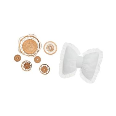 Imagem de Fenteer Arte de Parede em Rattan E Almofada com Laço Fofo, Decoração Moderna para Sala de Chá, Corredor, Quarto, Café, Sala de Estudo, Cadeira de Esc