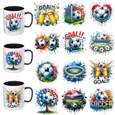Imagem de Adesivos UV DTF para jogos de bola - 12 folhas de futebol UV DTF para canecas de café, decalques DIY para copos, esfregar à prova d'água em transferências para artesanato