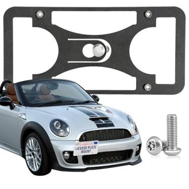 Imagem de Moldura de placa frontal resistente compatível com Mini Roadster (R59) 2012-2015, suporte de gancho de reboque sem broca, suporte de suporte de placa de carro antifurto, à prova de ferrugem