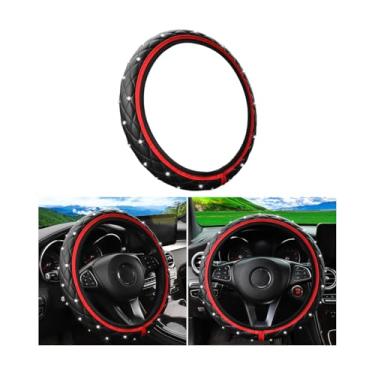 Imagem de Sandfren Capa de volante de carro brilhante, protetor de volante antiderrapante de couro elástico com strass de cristal de 37-38 cm, acessórios de decoração de interiores automotivos, universal para