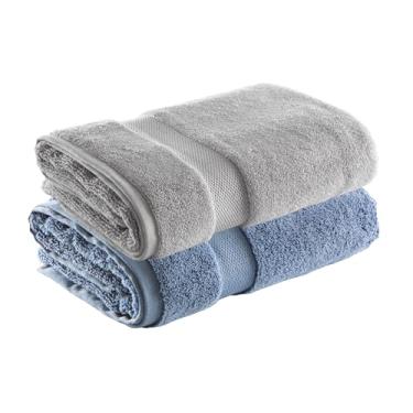 Imagem de Jogo de Toalhas Ele/Ela Super Soft Zero Twist Banhão 80x150cm 500g/m², 97% Algodão 3% Poliéster, Toque Macio, Alta Absorção e Design Sofisticado – Altihaus (Azul/Cinza)