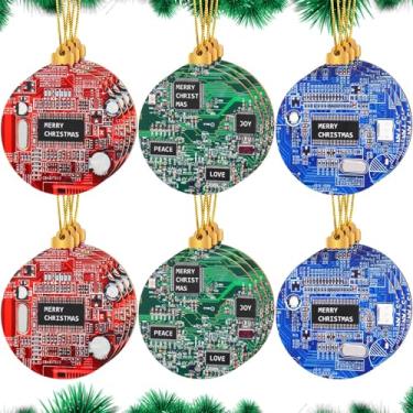 Imagem de Vercraft 18 peças de enfeites de Natal para árvore computador placa-mãe Rocessor CPU madeira decorações de árvore de Natal para marido filho namorado, gamers, engenheiros, programadores, presente de