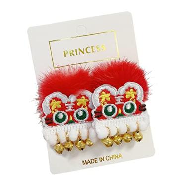 Imagem de Naroote Grampos de Cabelo de Ano Novo Chinês, Chapéu de Tigre Bonito Estilo Chinês, Cabeça de Tigre Vermelho Brilhante para o Ano Novo para o Natal (10254A Grampo de bola vermelha com cabeça de)