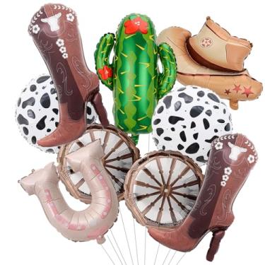 Imagem de Balões de decoração de festa de vaqueira/bota de vaqueira/chapéu de vaqueira/ferradura/cacto/roda de carroça/balões de vaca para aniversários temáticos ocidentais de meninas, festas de rodeio