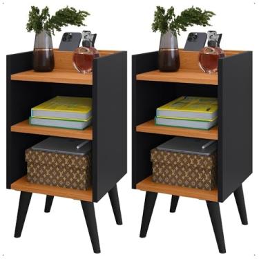 Imagem de Conjunto Quarto: 2 Mesas de Cabeceira Com Prateleira E Cabeceira modulo Adesivo para cama (MOD PRETO - MAX PRETO/CIN,1.95-10)