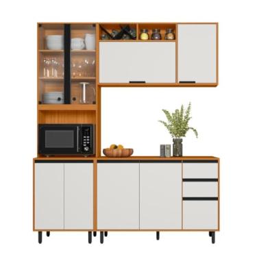 Imagem de Armario de Cozinha Ravena 9 Portas e 2 Gavetas e Led Freijo/off Acetinado