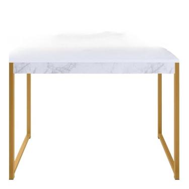 Imagem de Mesa Athenas Escrivaninha Estilo Industrial p/Escritório e Home Office – Mesa para Computador Compacta, Minimalista e de Fácil Montagem(BRANCO/DOURADO)