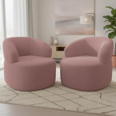 Imagem de Kit 02 Poltronas Giratória Orgânica Para Sala de Estar Living Helena L02 Suede Rosê - Lyam Decor