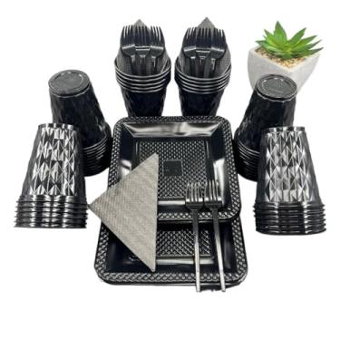 Imagem de Kit 180 Itens Festa Aniversário Completo Preto E Branco Descartável Prato Copo Garfo Guardanapo Cor Time P/ 40 Pessoas (Preto)