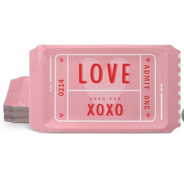 Imagem de Crtiin 50 peças de pratos de papel para o dia dos namorados descartáveis para festa de bilhete de amor, utensílios de jantar recortados, bolo, sobremesa, utensílios de mesa para dia dos namorados