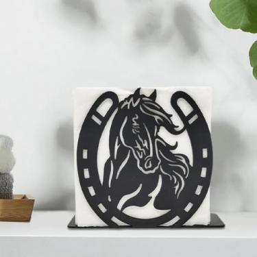 Imagem de 1 pç guardanapos vazados criativos com cabeça de cavalo, suporte de guardanapo de ferro fundido preto para cozinhas familiares, restaurantes, piqueniques e festas 12 cm