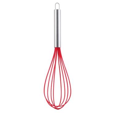Imagem de Batedor de Ovos em Silicone e Inox 30 cm Cerdas Duplas em Preto e Vermelho Fouet para Misturas Leves e Superfícies Antiaderentes (Vermelho)