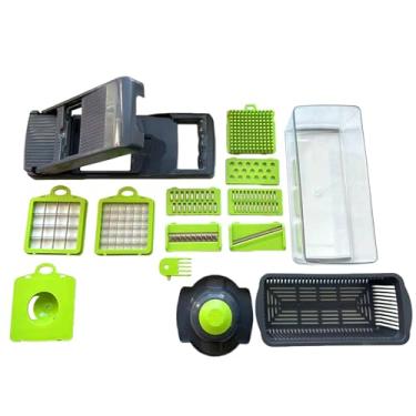 Imagem de Cortador de vegetais – Processador multifuncional com cesta de drenagem, fatiador de batata de cozinha, ralador de queijo, para alho, batata, queijo, lanches, preparação diária de refeições, casa