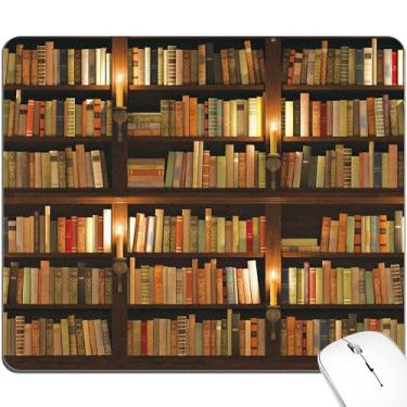 Imagem de BOONEST Mouse pad de biblioteca de livros fofo design de livros mousepad vintage escuro divertido estético pequeno tapete de mesa escritório portátil feminino acessórios computador laptop sem fio