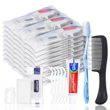 Imagem de HQSLsund 25 conjuntos de kit de higiene pessoal, escovas de dentes descartáveis com pasta de dente, pente de fio dental e tampa, kits de higiene pessoal a granel para mulheres, homens, viagens