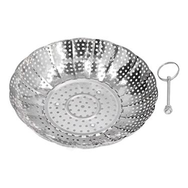 Imagem de SIWOTED Placa de vapor com alça removível design retrátil de aço inoxidável resistente à corrosão bandeja para cozinhar alimentos