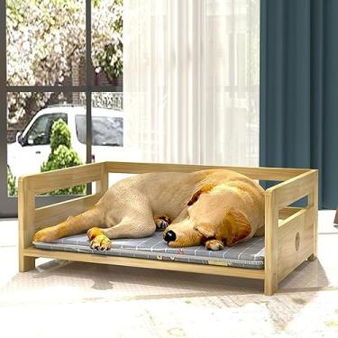 Imagem de Cama de cachorro para todas as estações, canil de pinheiro grande, médio e pequeno, cama de acampamento de madeira maciça com almofadas (88 x 58 x 24 cm)