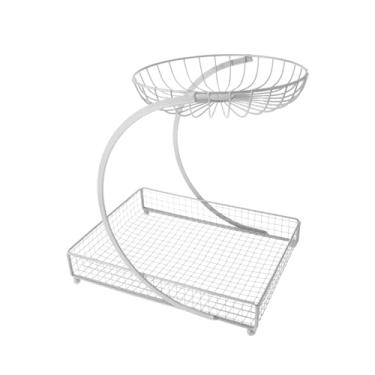 Imagem de DimyFew Cesta de frutas de mesa, organizador de frutas, cesta de lanches, de pão, tigela para frutas para banana, batata, estilo fazenda, externa, Branco 2 Camada