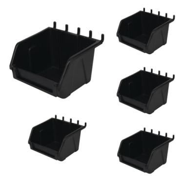 Imagem de Slatbox Caixas de quadro de apoio com suporte de etiquetas – Compatível com Pegboard, Slatwall e Gridwall – Organizador para garagem, oficinas e loja de varejo (preto, pacote com 5, Hobibox pequeno)