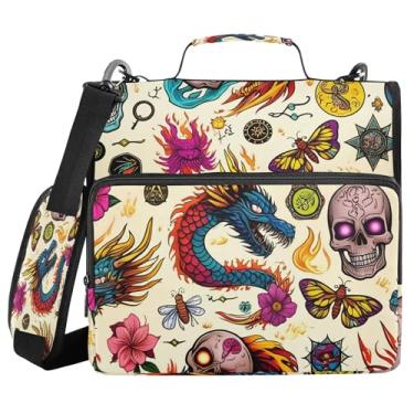 Imagem de SEHANY Fichário com zíper de caveira com alça de ombro, capacidade para 500 folhas, vários bolsos 3,8 cm para fichário com zíper e 3 anéis