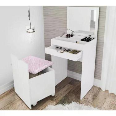 Imagem de Penteadeira Com Puff Bau Embutido Pe2007 Branco 408 - QMOVI