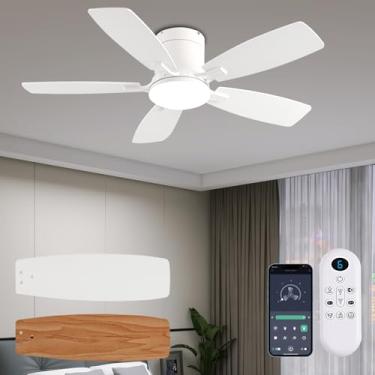 Imagem de Ayaoty Ventiladores de teto com luzes, ventilador de teto de perfil baixo de 106.7 cm com luz e controle remoto, montagem embutida, motor reversível, regulável, sem ruído, ventilador de teto branco