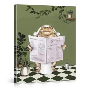 Imagem de Funny Toad Botanical Bathroom Wall Art Print Toad on Toilet Poster Picture Funny Modern Wall Decor for Bathroom 20x25 Tela emoldurada