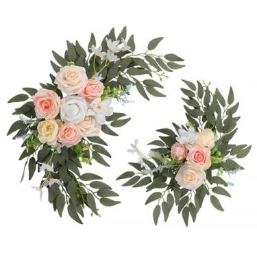 Imagem de Gkvszy Ganhos de flores rosas artificiais rosa (conjunto de 2) arranjo de flores floral arco de casamento sinal de boas-vindas cerimônia de aniversário festa de aniversário chá de panela pano de fundo