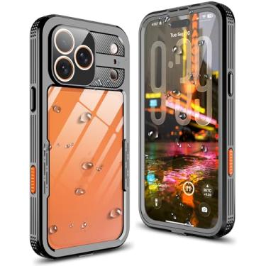 Imagem de Hllhunkhe Capa para iPhone 17 Pro Max, capa à prova d'água IP68 à prova de poeira, protetor de tela integrado e protetor de câmera capa de celular resistente de corpo inteiro de 6,9 polegadas, preta