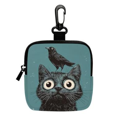 Imagem de Mini porta-moedas com corvo de gato, bolsa multifuncional para chaves, moedas, fone de ouvido, batom, porta-cartões, organizador de cabos de dados, bolsa com zíper, acessórios, presentes para amantes