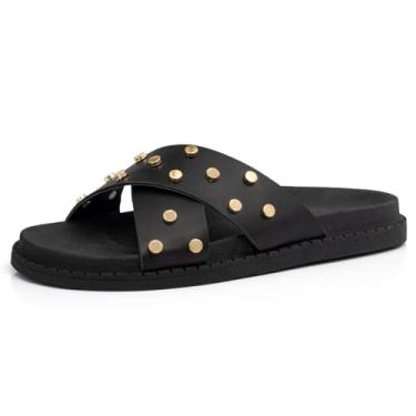 Imagem de Sandalia Papete Feminina Plataforma Flat Flatform Enfeite Metal Brilho Metalizado (Preto, BR, Adulto, Numérico, 37)