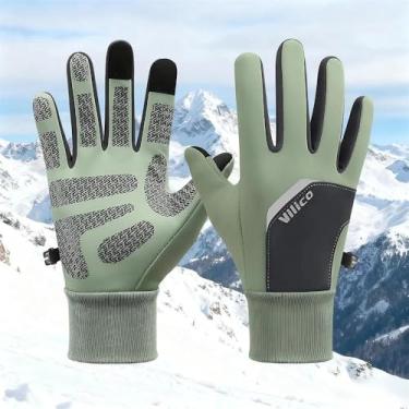 Imagem de Luvas de inverno com tela sensível ao toque à prova de vento, resistentes à água, térmicas ao ar livre, antiderrapante, forradas quentes, dedo inteiro para esportes