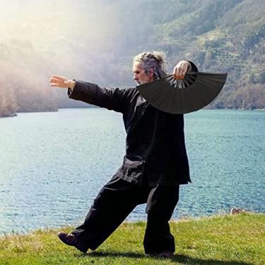 Imagem de Phefop Ventilador Dobrável Preto Kung Fu, Ventilador Portátil Portátil Com Som de Abertura Alto, Leve 140g para Apresentações de Palco, Decorações de Festas, Adultos e Crianças