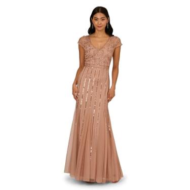 Imagem de Adrianna Papell Vestido longo feminino com contas, Ouro rosa, 40