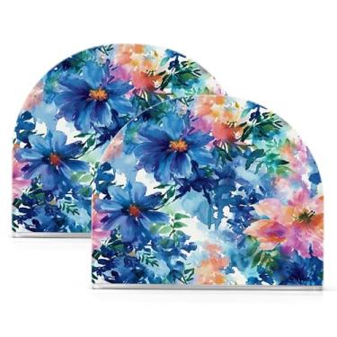 Imagem de Wassud Flores coloridas (2) porta-guardanapos de acrílico, dispensador de guardanapos de papel moderno em forma de U para mesa, cozinha, sala de jantar, bancada 2 peças (comporta 50-60 guardanapos)