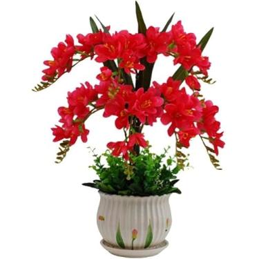 Imagem de LMJYU Flor artificial com vaso orquídea artificial com vaso de toque real, orquídea de seda, bonsai, flor de plástico de seda, flores falsas para casa