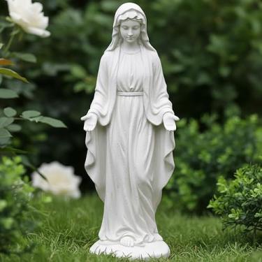 Imagem de Aifeorzo Estátua da Virgem Maria ao ar livre, estátua de mãe maria de 38,9 cm, escultura de anjo para jardim, escultura de mãe abençoada religiosa para decoração de pátio e quintal
