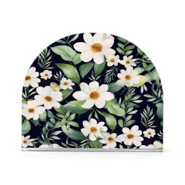 Imagem de Wassud Porta-guardanapos acrílico flores brancas e folhas verdes, dispensador de guardanapos de papel moderno em forma de U para mesa, cozinha, sala de jantar, bancada 1 peça (comporta 50-60