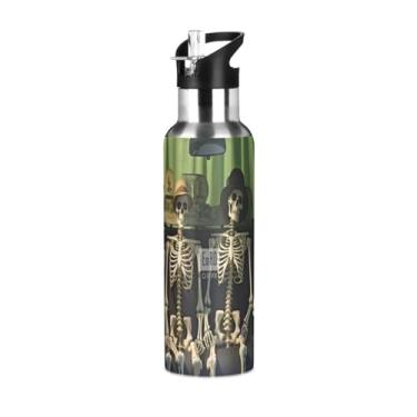 Imagem de Wassud Garrafa de água quatro esqueletos no carro garrafa de água esportiva de aço inoxidável com canudo garrafas de água isoladas copo portátil de viagem 946 ml