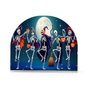 Imagem de Wassud Esqueletos dançantes porta-guardanapos de acrílico de Halloween, dispensador de guardanapo de papel moderno em forma de U para mesa, cozinha, sala de jantar, bancada 1 peça (comporta 50-60