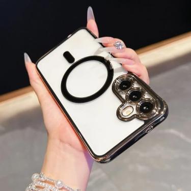 Imagem de Capa de luxo transparente com carregamento magnético sem fio para Samsung Galaxy S25 S24 Ultra Plus S24fe A56 A36 A26 A16 A55 A35 A15 (para Galaxy S25 Edge/preta)