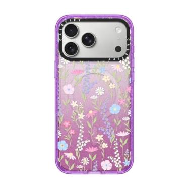 Imagem de CASETiFY Capa Impact para iPhone 17 Pro Max [fina/compatível com Magsafe/2,5 m. Proteção contra quedas de grau militar 4X] - Rosa pastel fofo floral - Glitter roxo