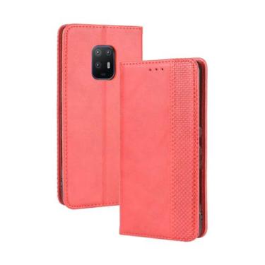 Imagem de Capa flip de couro para Fujitsu Arrows 5G,Flip magnético retro,Caso de telefone de couro PU,Design de carteira com 3 slots de cartão e 1 clipe de dinheiro -Red