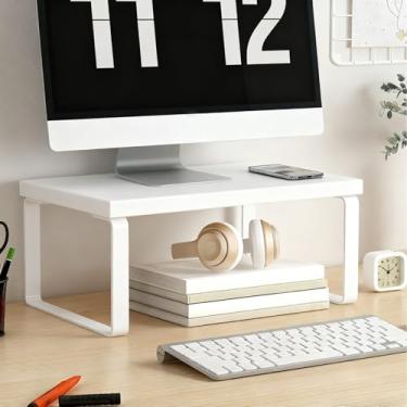 Imagem de crayfomo Suporte de monitor de madeira, suporte para laptop e organizador de mesa com armazenamento de teclado para material de escritório (branco 15 cm de altura)