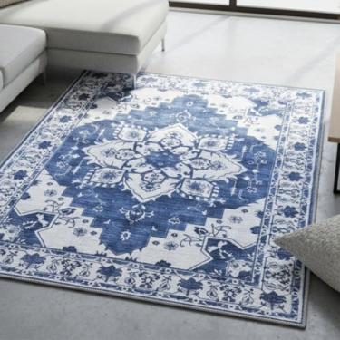 Imagem de Muddy Mat Tapetes laváveis Navybell de 1,5 m x 2,1 m para sala de estar, quarto e sala de jantar – Tapete moderno macio e antiderrapante – Tapetes dobráveis à prova d'água para animais de estimação