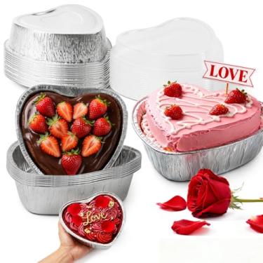 Imagem de Eforcase 6 peças formas de bolo de dia dos namorados com tampas formas em forma de coração 765 g grandes copos de cozimento caixa de sobremesa recipientes de alimentos alumínio formas de bolo
