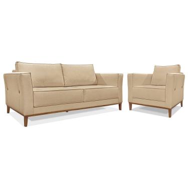 Imagem de Kit Sofá 3 Lugares 190 Cm E Poltrona Sala De Estar Recepção Escritório Dinamarca Spz Linho - Adj Decor Dourado