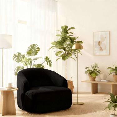 Imagem de Poltrona Orgânica Luxo Recepção Lótus Linho Cor Preto