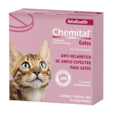 Imagem de Vermífugo Chemital Gatos Caixa com 4 Comprimidos – Uso Oral Prático e Seguro