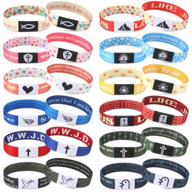 Imagem de Landical Pacote com 24 pulseiras NFC com versículo bíblico cristão WWJD para mulheres e homens, devocional com telefone, fé, presentes para batismo, casamento, formatura, 8.27 x 0.79 inches, tecido
